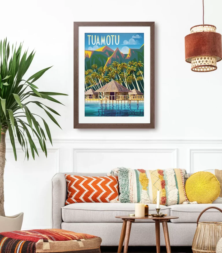 Retro art deco Tuamotu travel poster