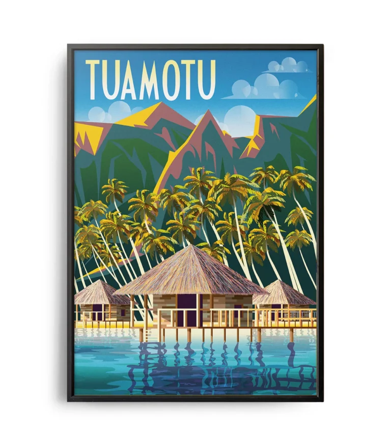 Retro art deco Tuamotu travel poster