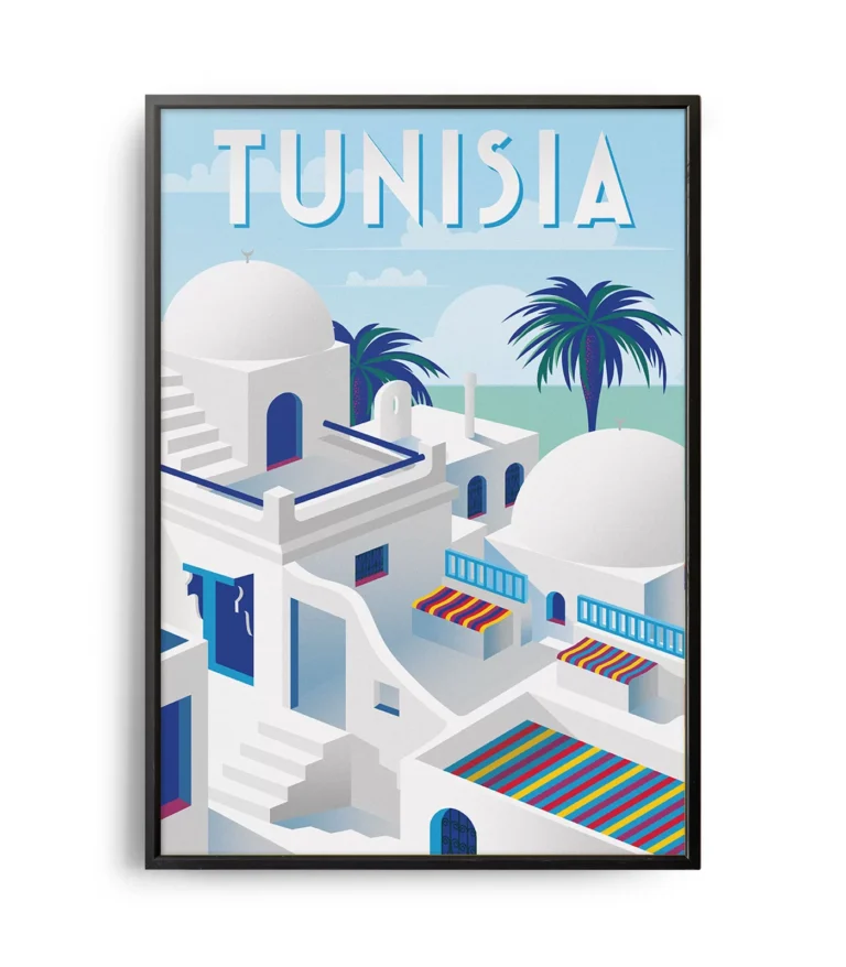 Retro art deco Tunisia travel poster