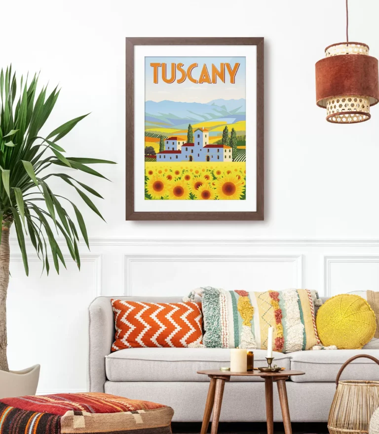 Retro art deco Tuscany travel poster
