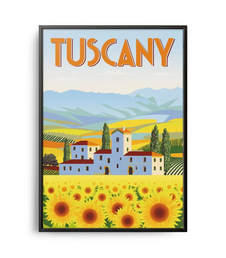 Retro art deco Tuscany travel poster