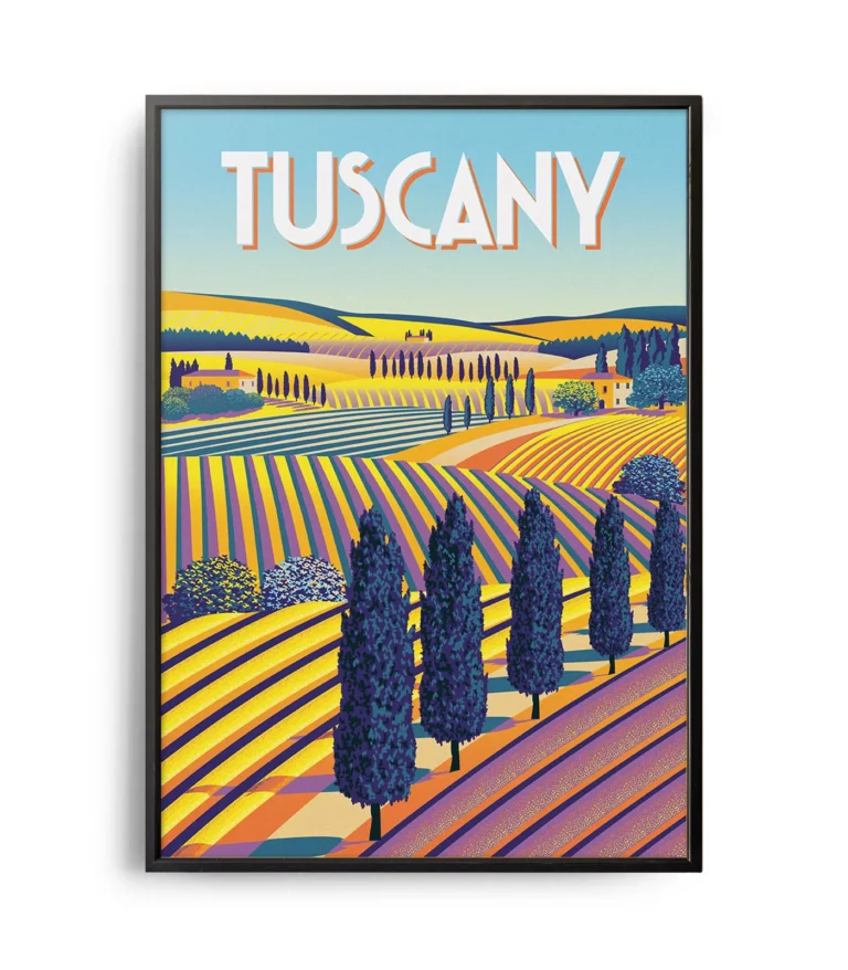 Retro art deco Tuscany travel poster