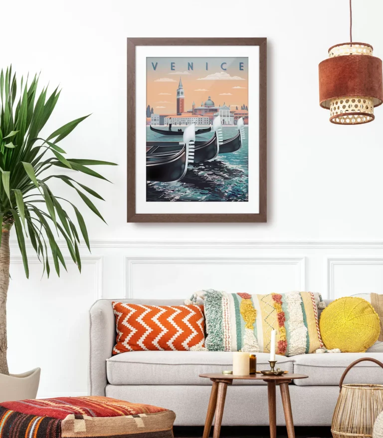 Retro art deco Venice travel poster