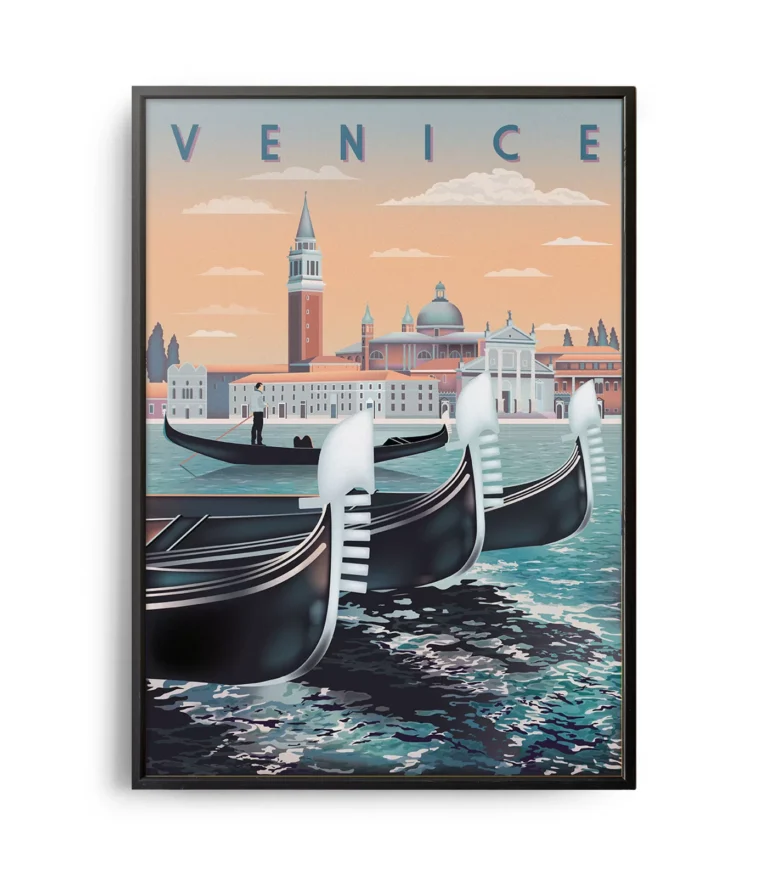 Retro art deco Venice travel poster