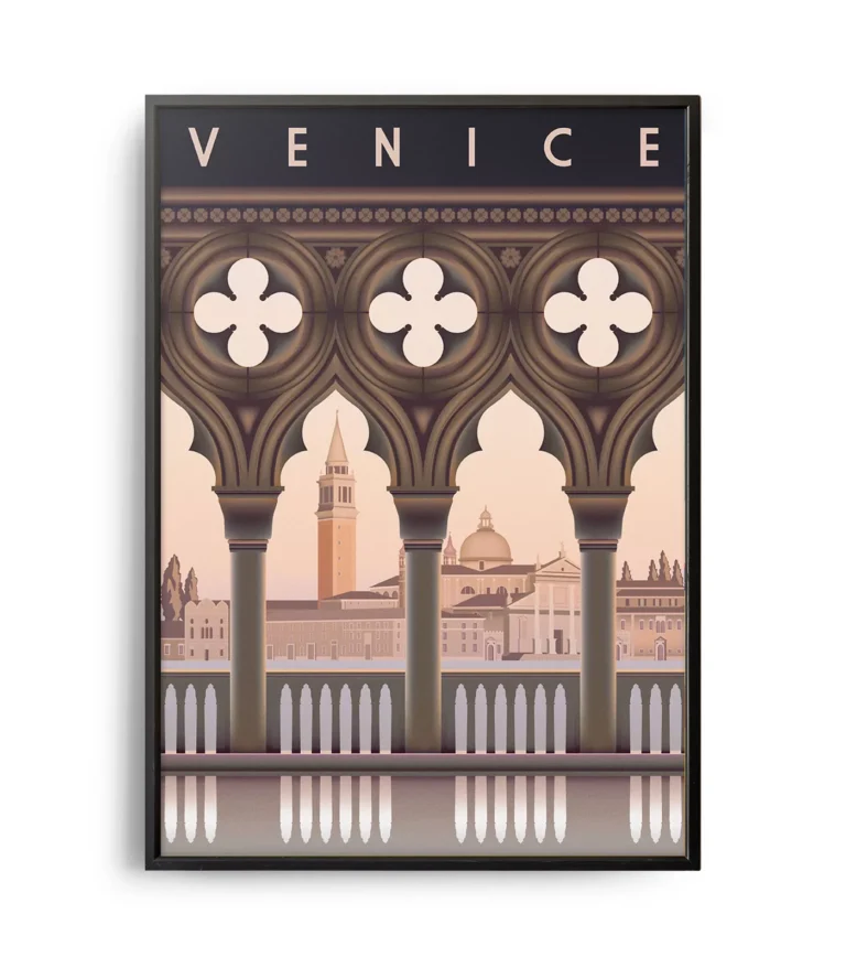 Retro art deco Venice travel poster