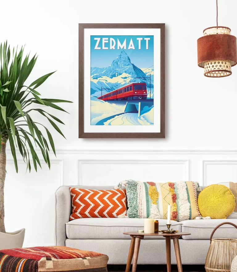 Retro art deco Zermatt travel poster