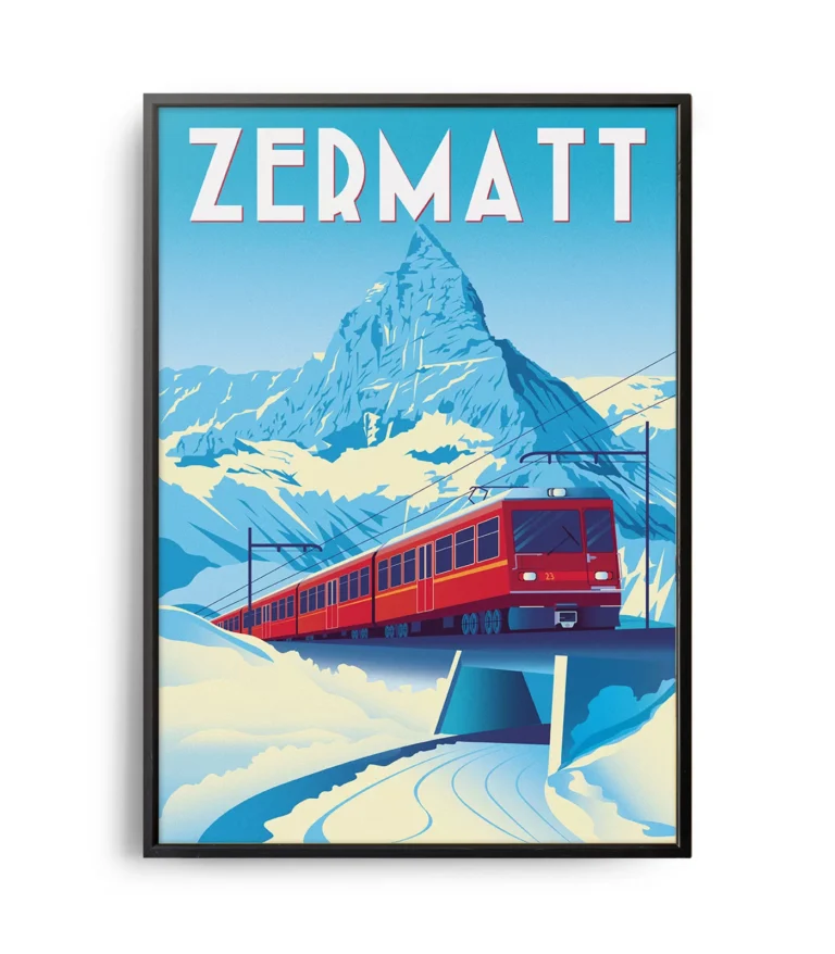 Retro art deco Zermatt travel poster
