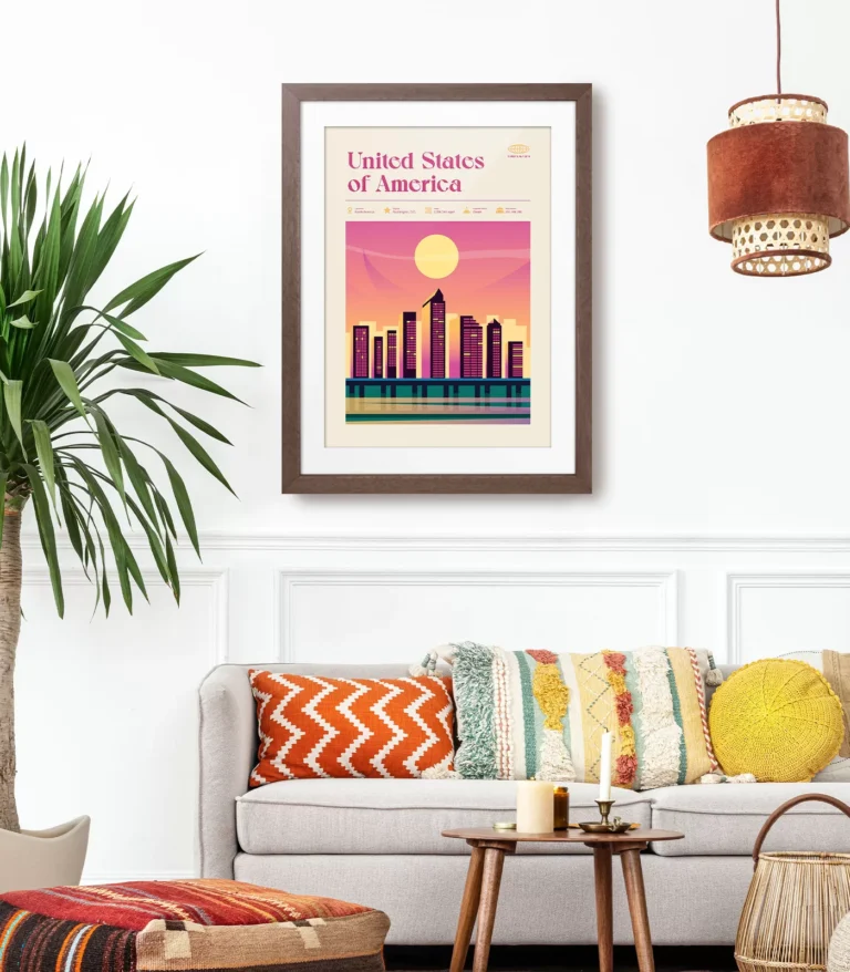 Mid-century modern United States of America retro travel poster