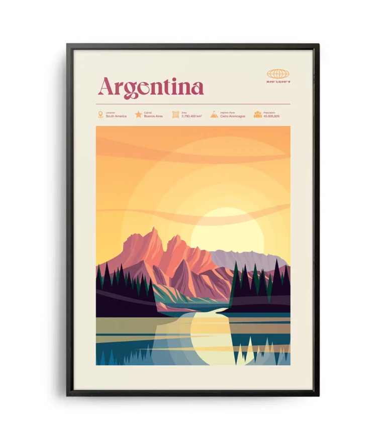 Mid-century modern Argentina retro travel poster
