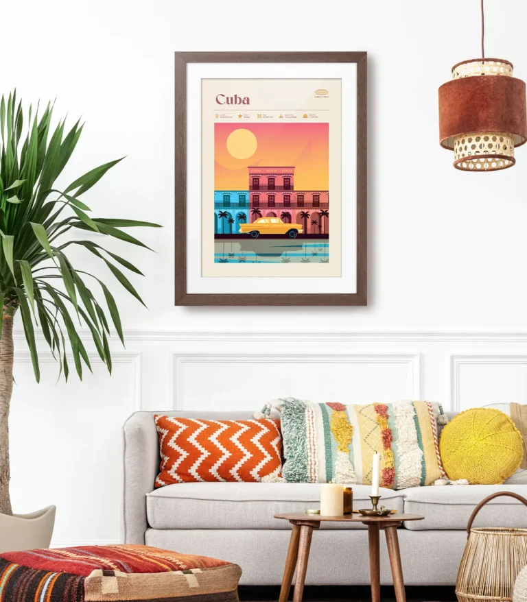 Mid-century modern Cuba retro travel poster