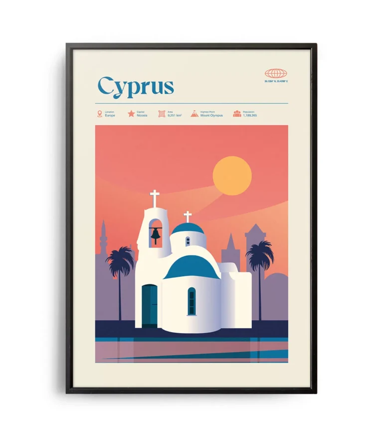 Mid-century modern Cyprus retro travel poster
