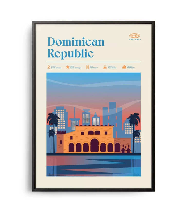 Mid-century modern Dominican Republic retro travel poster