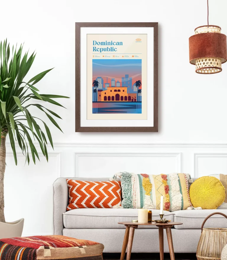 Mid-century modern Dominican Republic retro travel poster