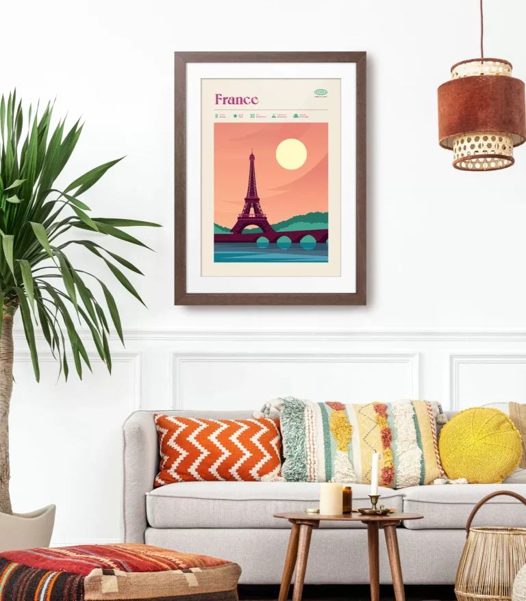 Mid-century modern France retro travel poster