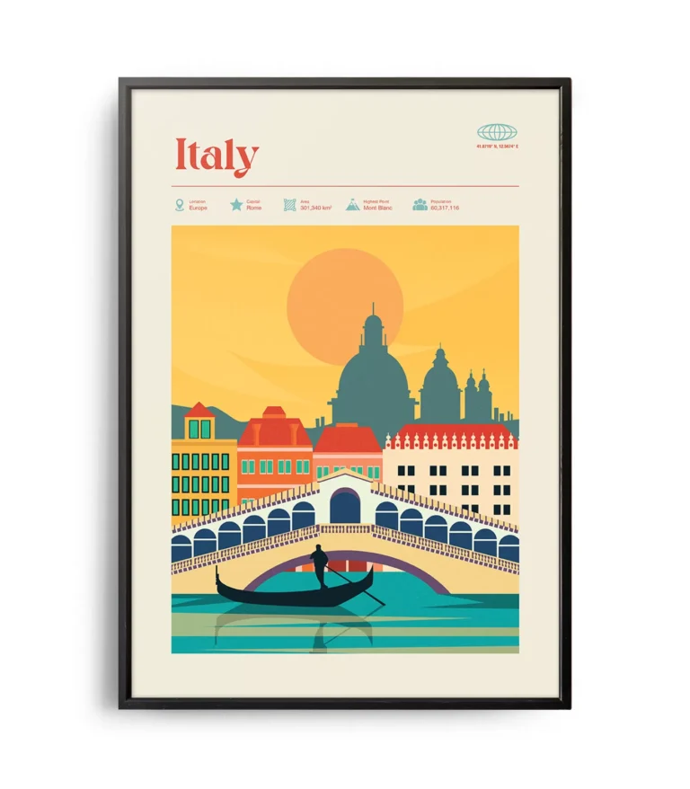 Mid-century modern Italy retro travel poster
