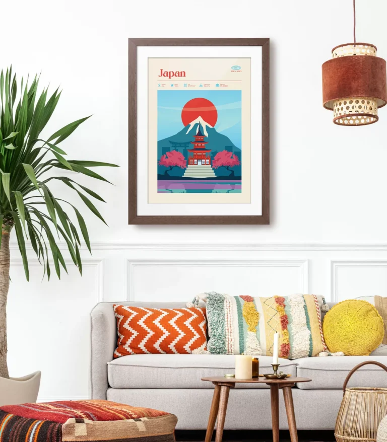 Mid-century modern Japan retro travel poster