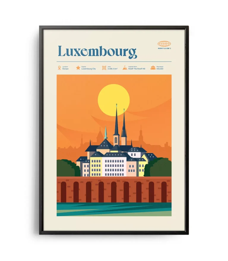 Mid-century modern Luxembourg retro travel poster