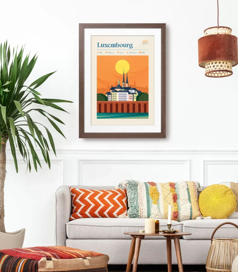 Mid-century modern Luxembourg retro travel poster