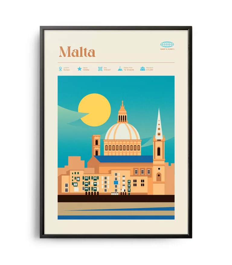 Mid-century modern Malta retro travel poster