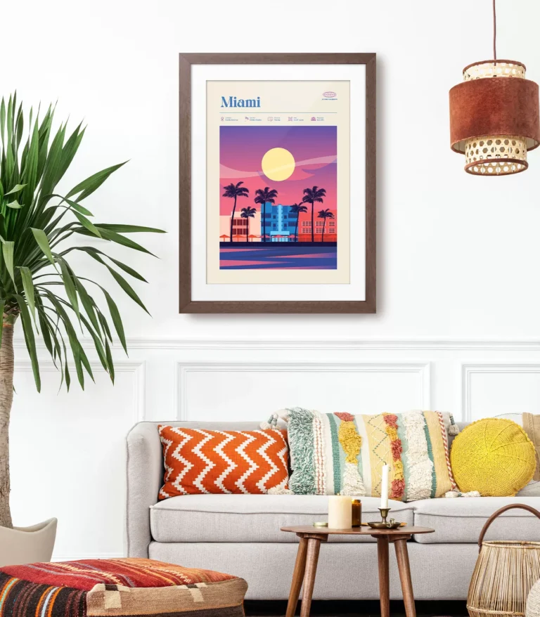 Mid-century modern Miami retro travel poster
