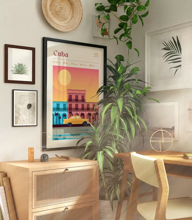 Mid-century modern Cuba retro travel poster