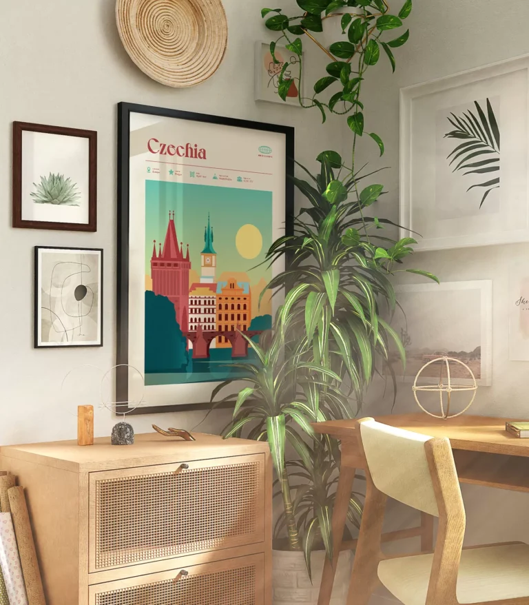 Mid-century modern Czechia retro travel poster