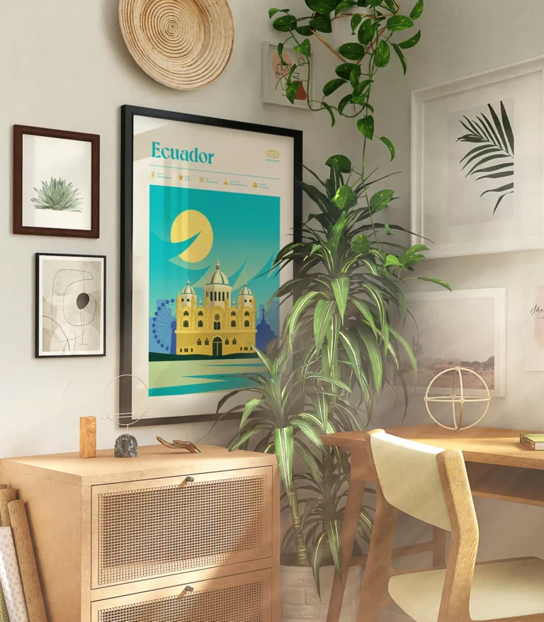 Mid-century modern Ecuador retro travel poster