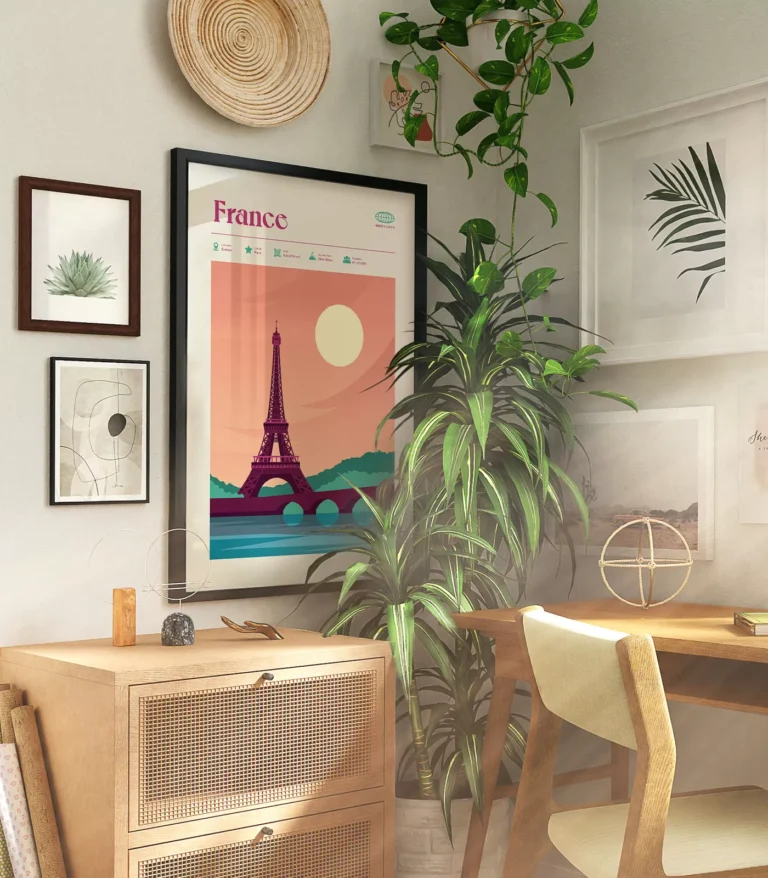 Mid-century modern France retro travel poster