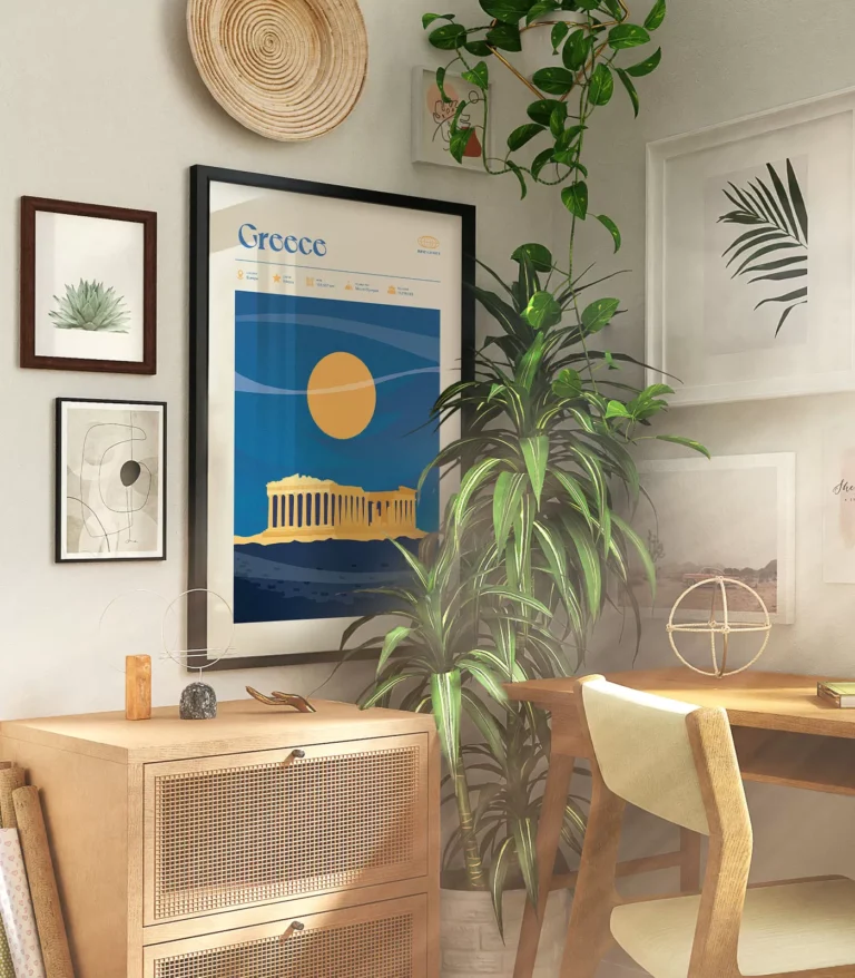 Mid-century modern Greece retro travel poster