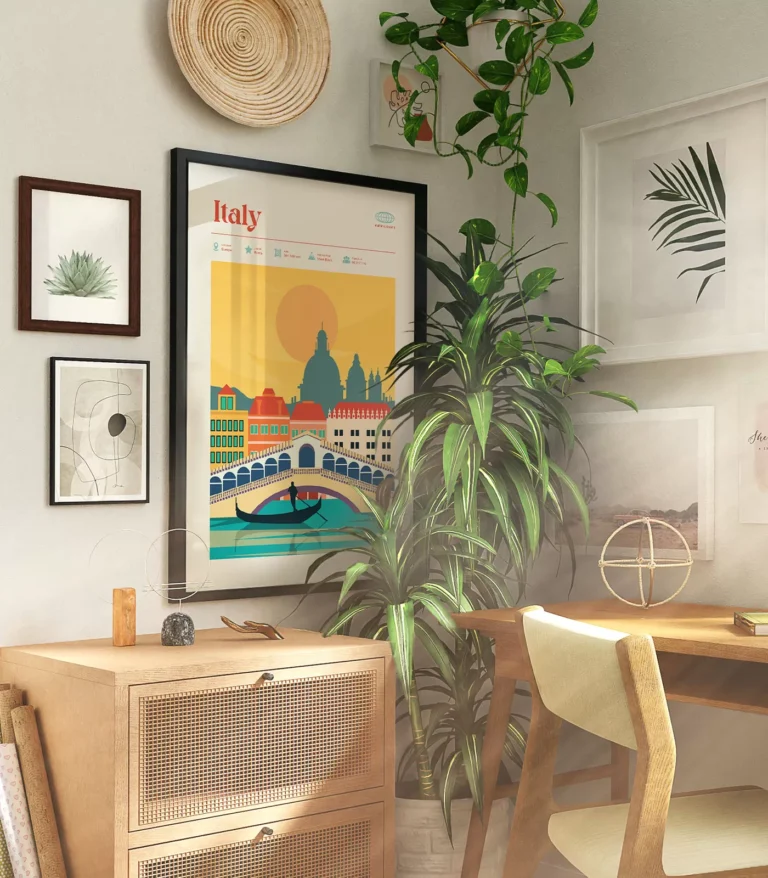 Mid-century modern Italy retro travel poster