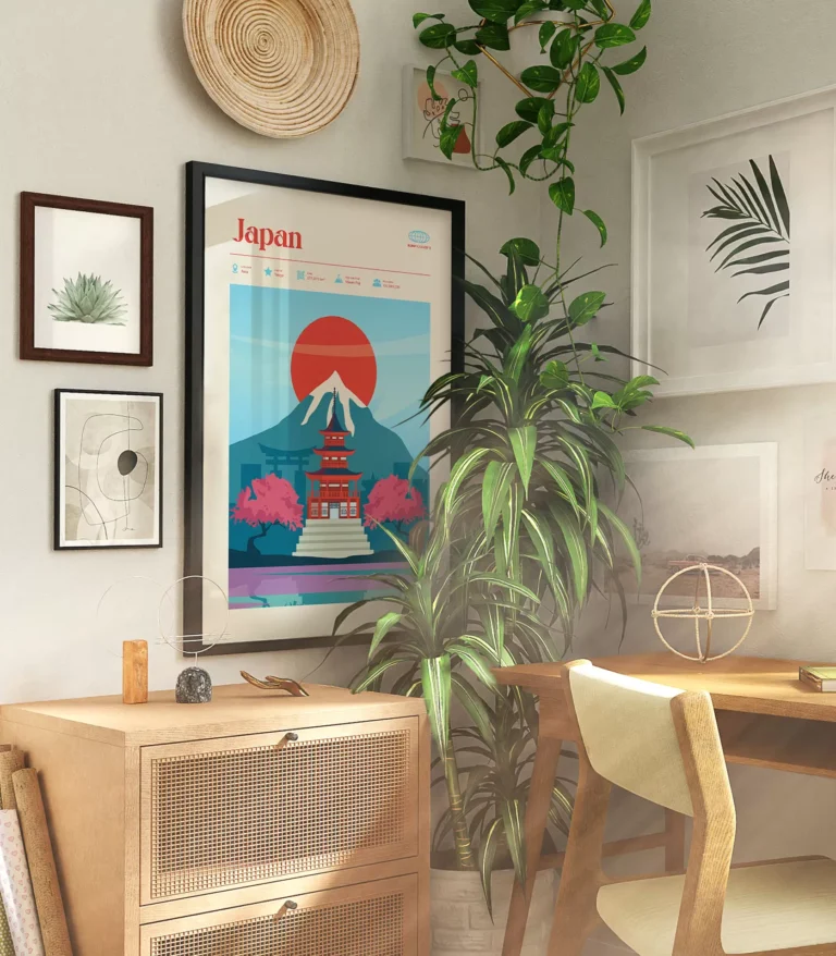 Mid-century modern Japan retro travel poster