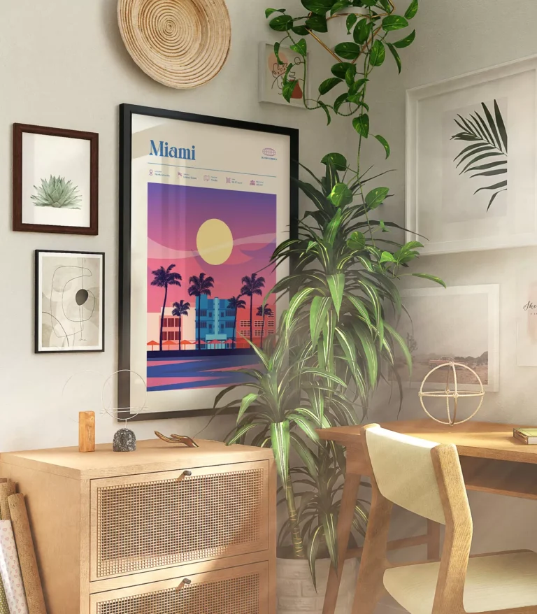 Mid-century modern Miami retro travel poster