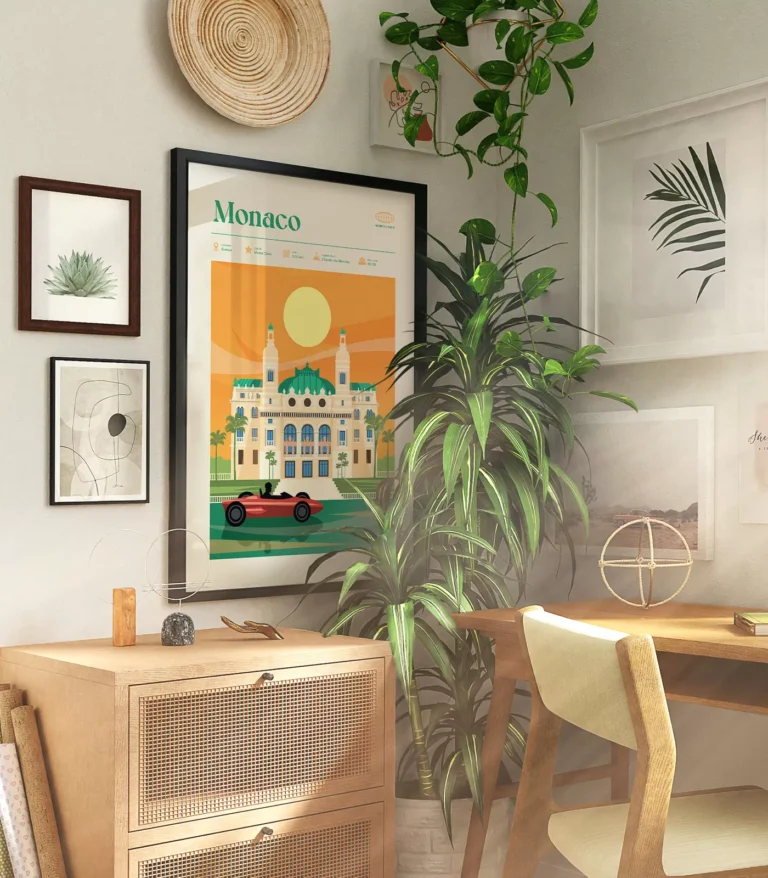 Mid-century modern Monaco retro travel poster