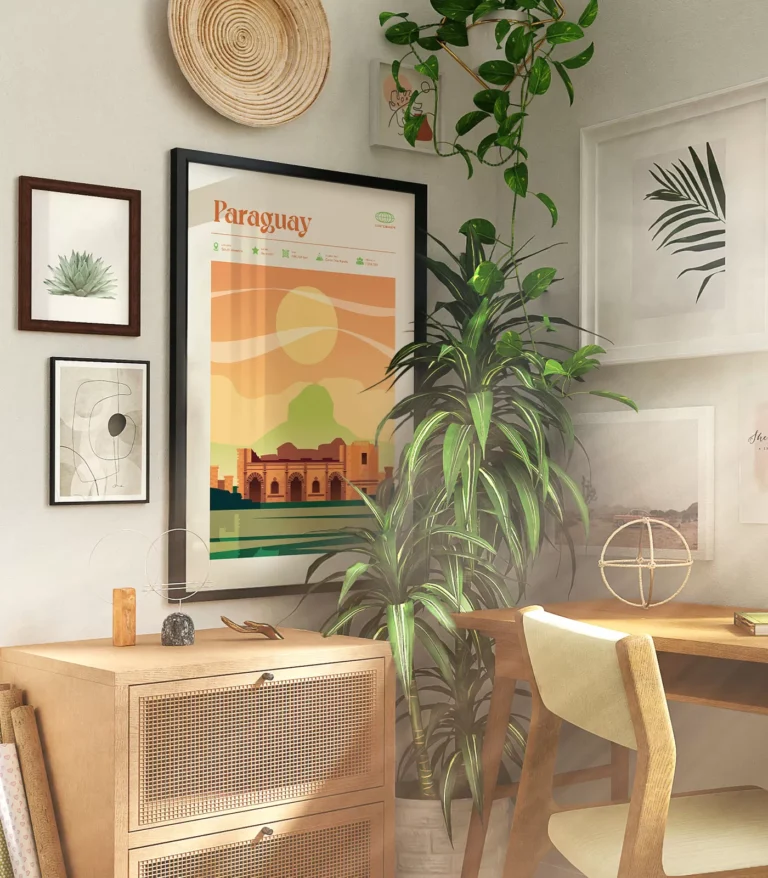 Mid-century modern Paraguay retro travel poster