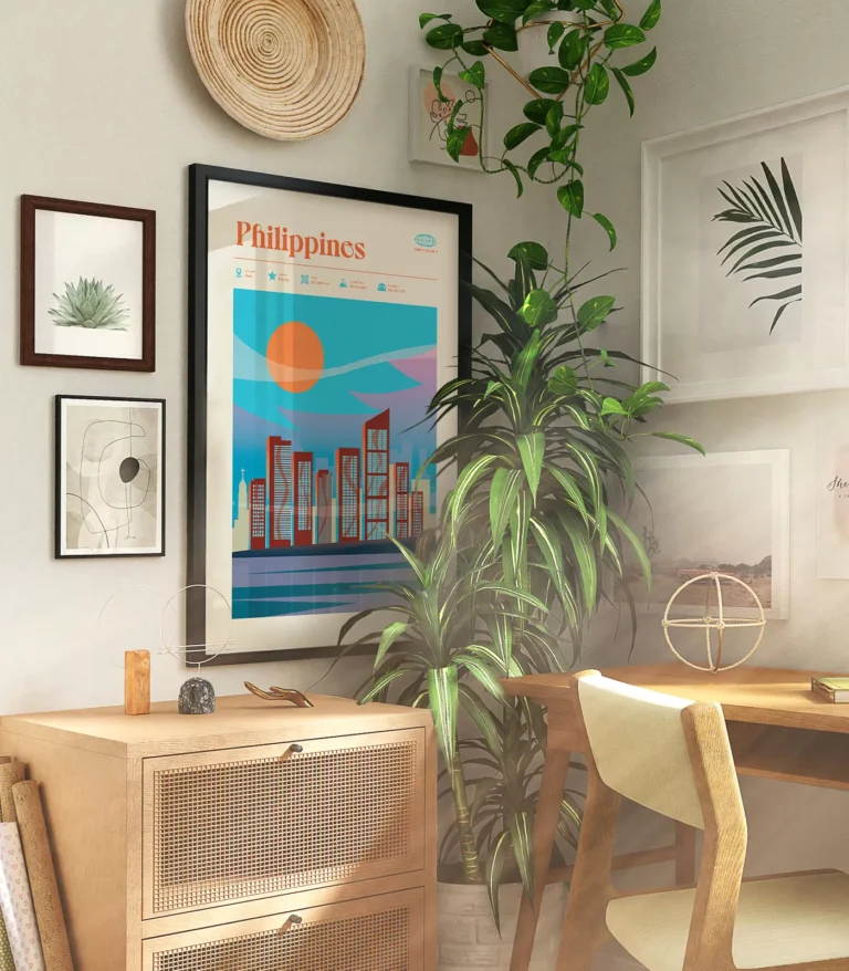 Mid-century modern Philippines retro travel poster