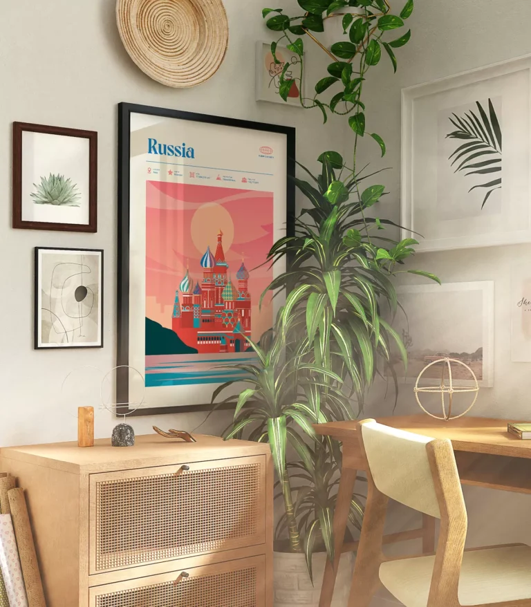 Mid-century modern Russia retro travel poster