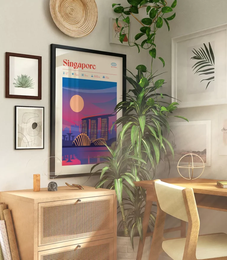 Mid-century modern Singapore retro travel poster