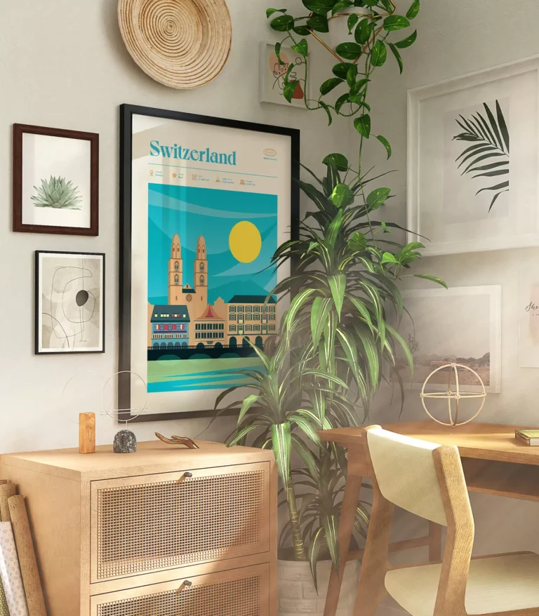 Mid-century modern Switzerland retro travel poster