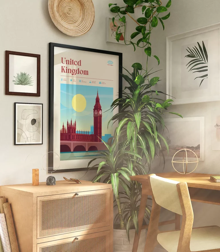 Mid-century modern United Kingdom retro travel poster