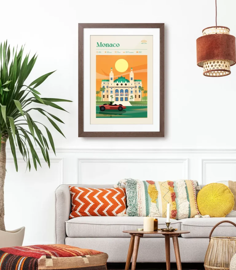 Mid-century modern Monaco retro travel poster