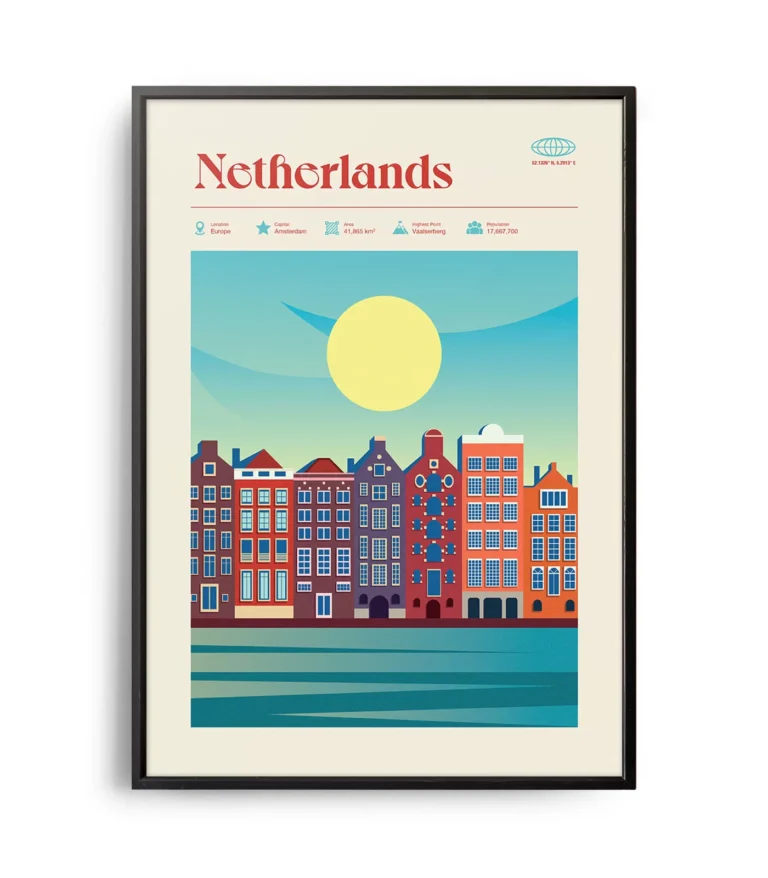Mid-century modern Netherlands retro travel poster