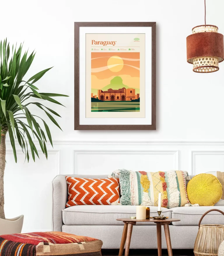 Mid-century modern Paraguay retro travel poster