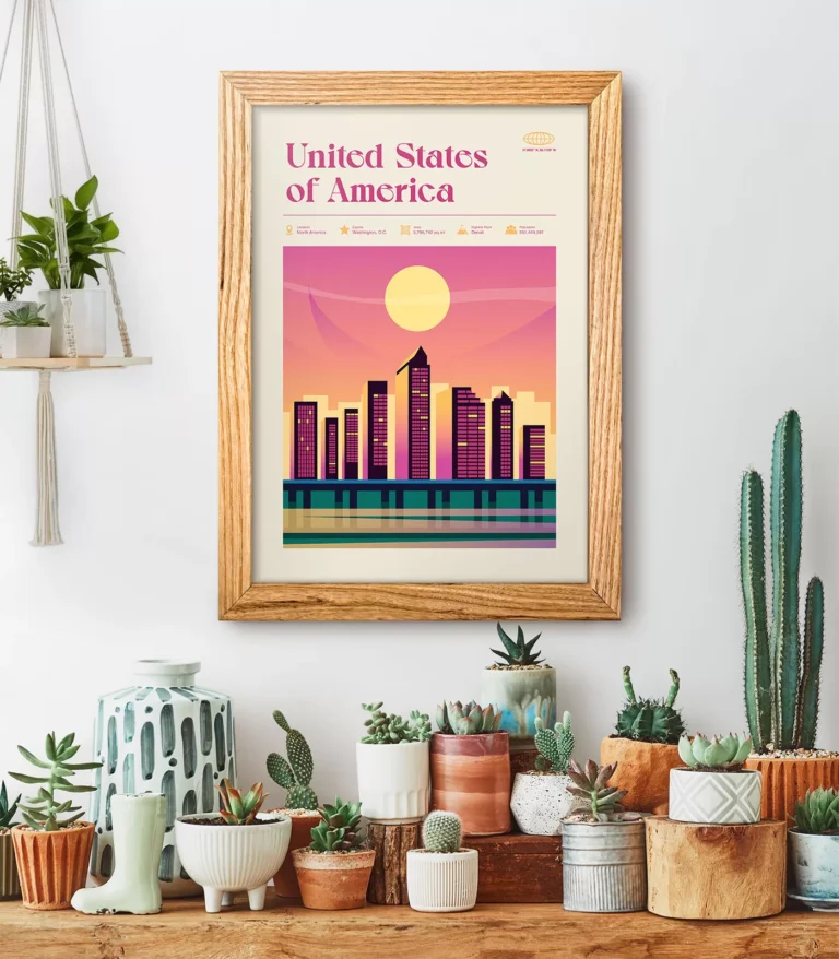 Mid-century modern United States of America retro travel poster