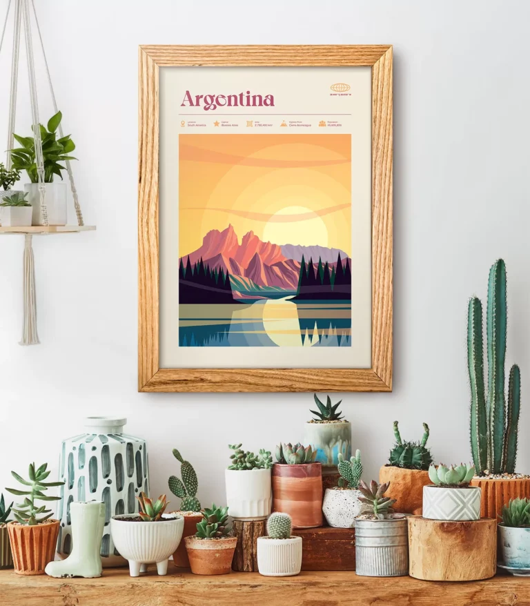 Mid-century modern Argentina retro travel poster