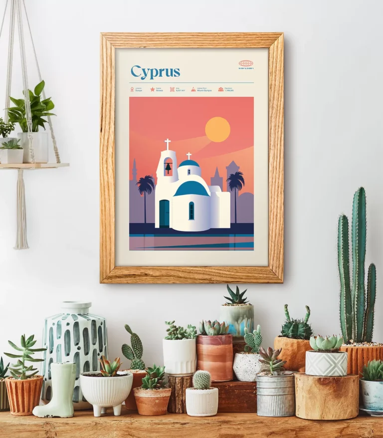 Mid-century modern Cyprus retro travel poster