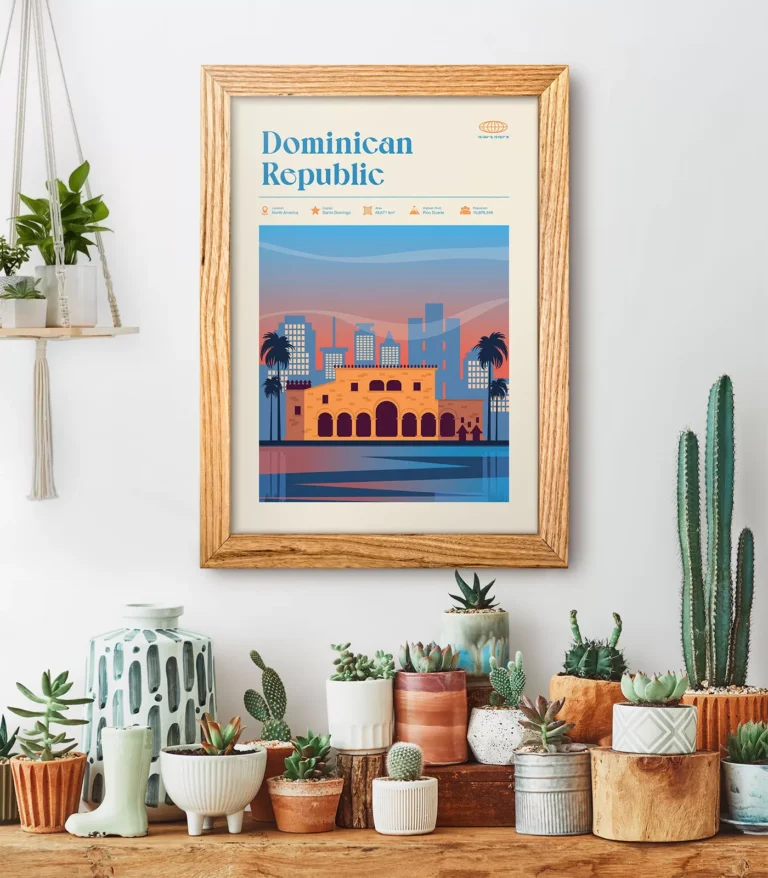 Mid-century modern Dominican Republic retro travel poster