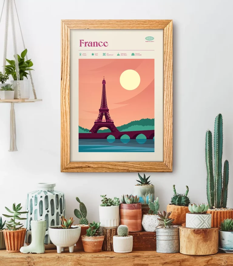 Mid-century modern France retro travel poster