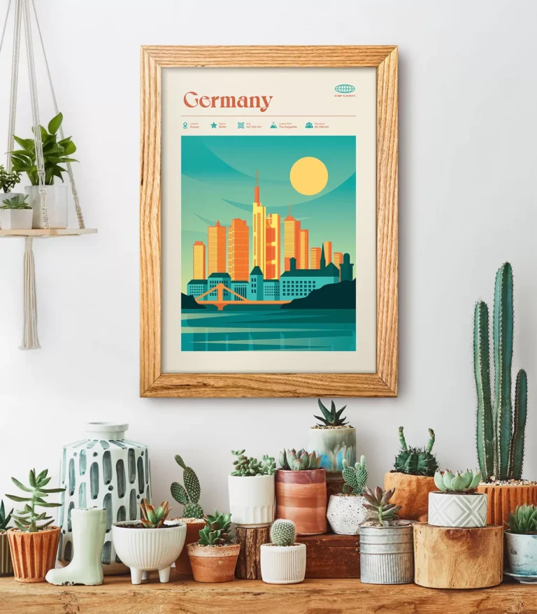 Mid-century modern Germany retro travel poster