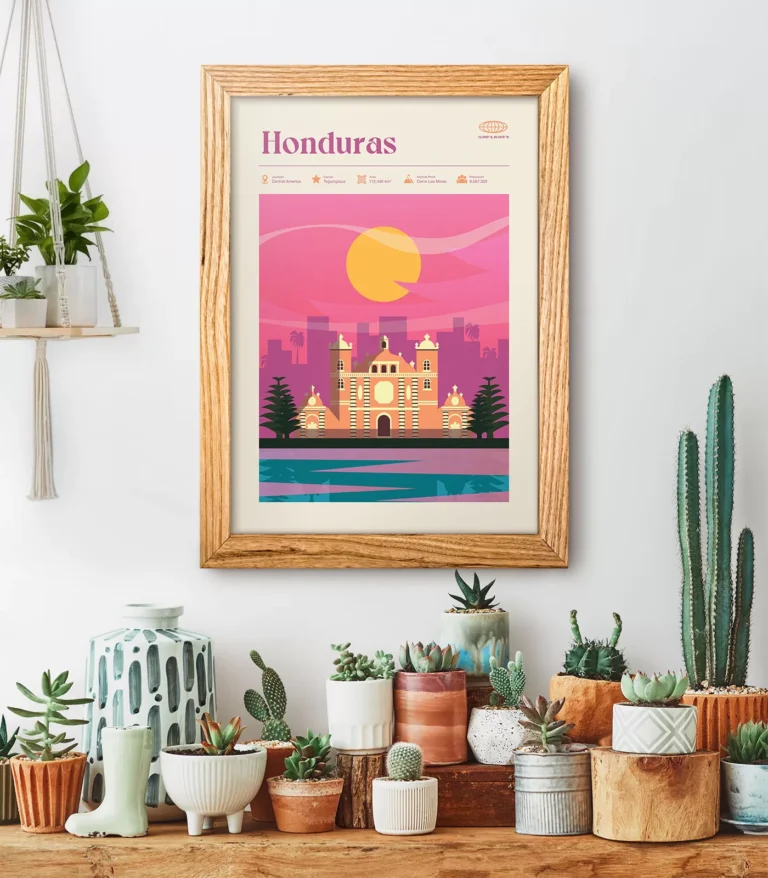Mid-century modern Honduras retro travel poster
