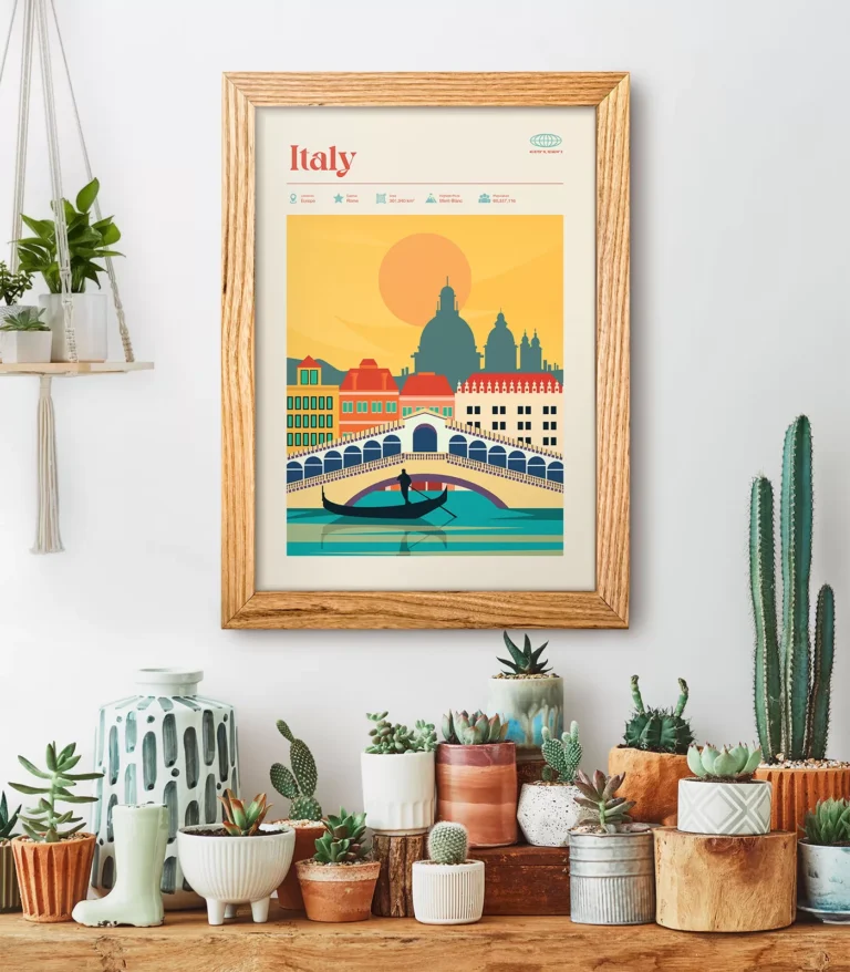 Mid-century modern Italy retro travel poster